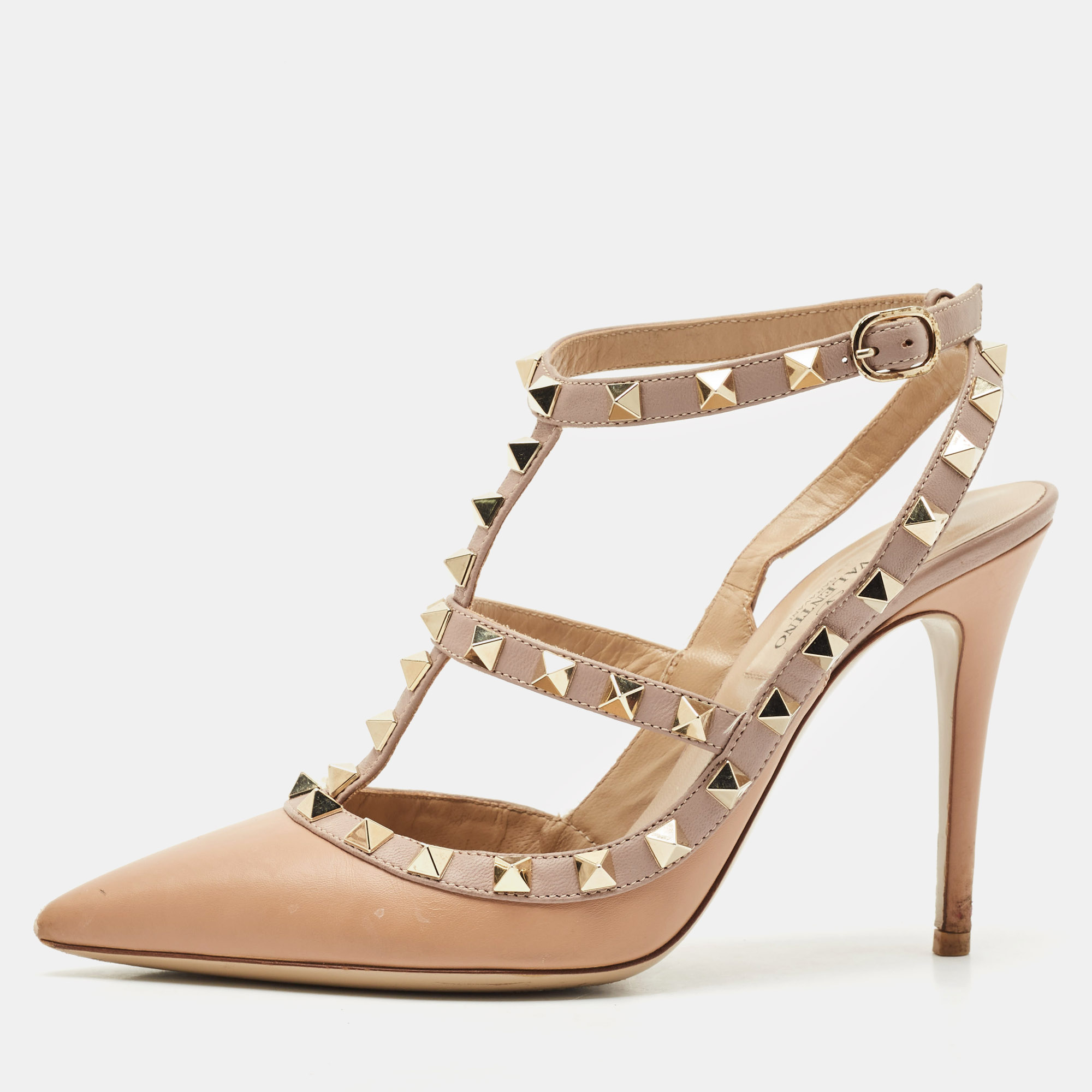 Valentino Beige Leather Rockstud Cage Pumps Size 36.5, Pumps - Luxury Closet catalog