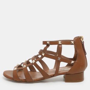 Valentino Brown Leather Rockstud Gladiator Flat Sandals Size 36, Sandals - Luxury Closet catalog