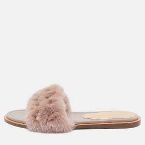 Valentino Dusty Pink Mink Fur Rockstud Flat Slide Sandals Size 39, Sandals - Luxury Closet catalog