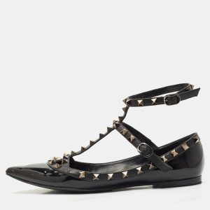 Valentino Black Leather and Patent Rockstud Cage Ballet Flats Size 38.5, Flats - Luxury Closet catalog