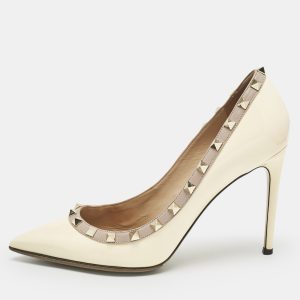 Valentino Cream/Beige Patent Leather Rockstud Pointed Toe Pumps Size 39.5, Pumps - Luxury Closet catalog