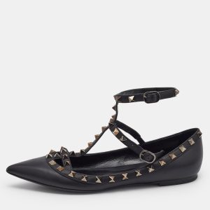 Valentino Black Leather Rockstud Cage Ballet Flats Size 38, Flats - Luxury Closet catalog