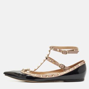 Valentino Black/Beige Patent Leather Rockstud Caged Ballet Flats Size 41.5, Flats - Luxury Closet catalog