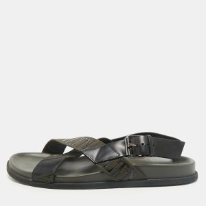 Valentino Black/Green Fabric and Leather VLTN Print Cross Strap Sandals Size 39, Sandals - Luxury Closet catalog