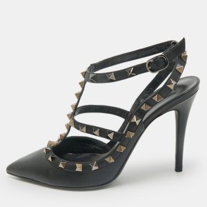 Valentino Black Leather Rockstud Caged Ankle Strap Pumps Size 38, Pumps - Luxury Closet catalog