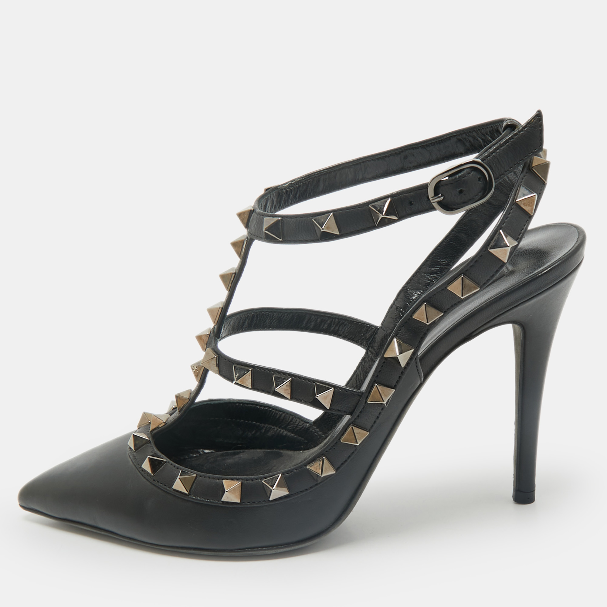 Valentino Black Leather Rockstud Caged Ankle Strap Pumps Size 38, Pumps - Luxury Closet catalog
