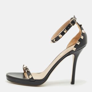 Valentino Black Leather Rockstud Ankle Strap Sandals Size 38.5, Sandals - Luxury Closet catalog