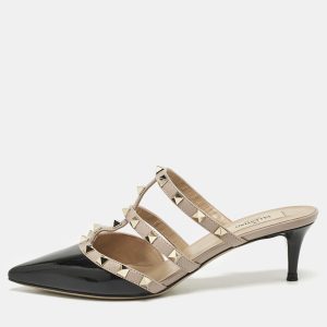 Valentino Black/Dusty Pink Patent and Leather Rockstud Mules Size 37, Sandals - Luxury Closet catalog