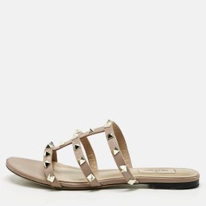 Valentino Dusty Pink Leather Rockstud Flat Slides Size 38, Sandals - Luxury Closet catalog