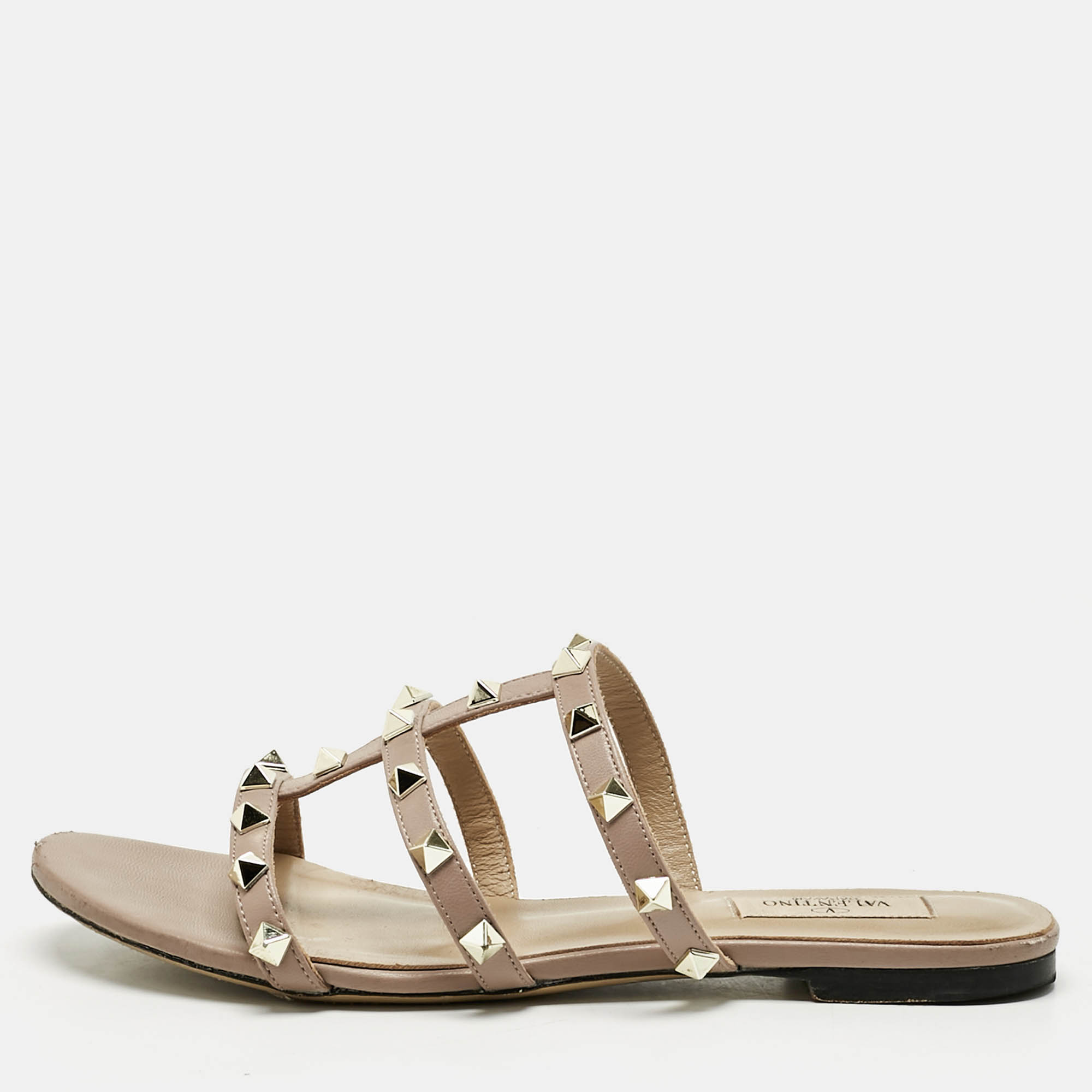 Valentino Dusty Pink Leather Rockstud Flat Slides Size 38, Sandals - Luxury Closet catalog