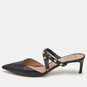 Valentino Black Leather Rockstud Mules Size 40.5, Sandals - Luxury Closet catalog