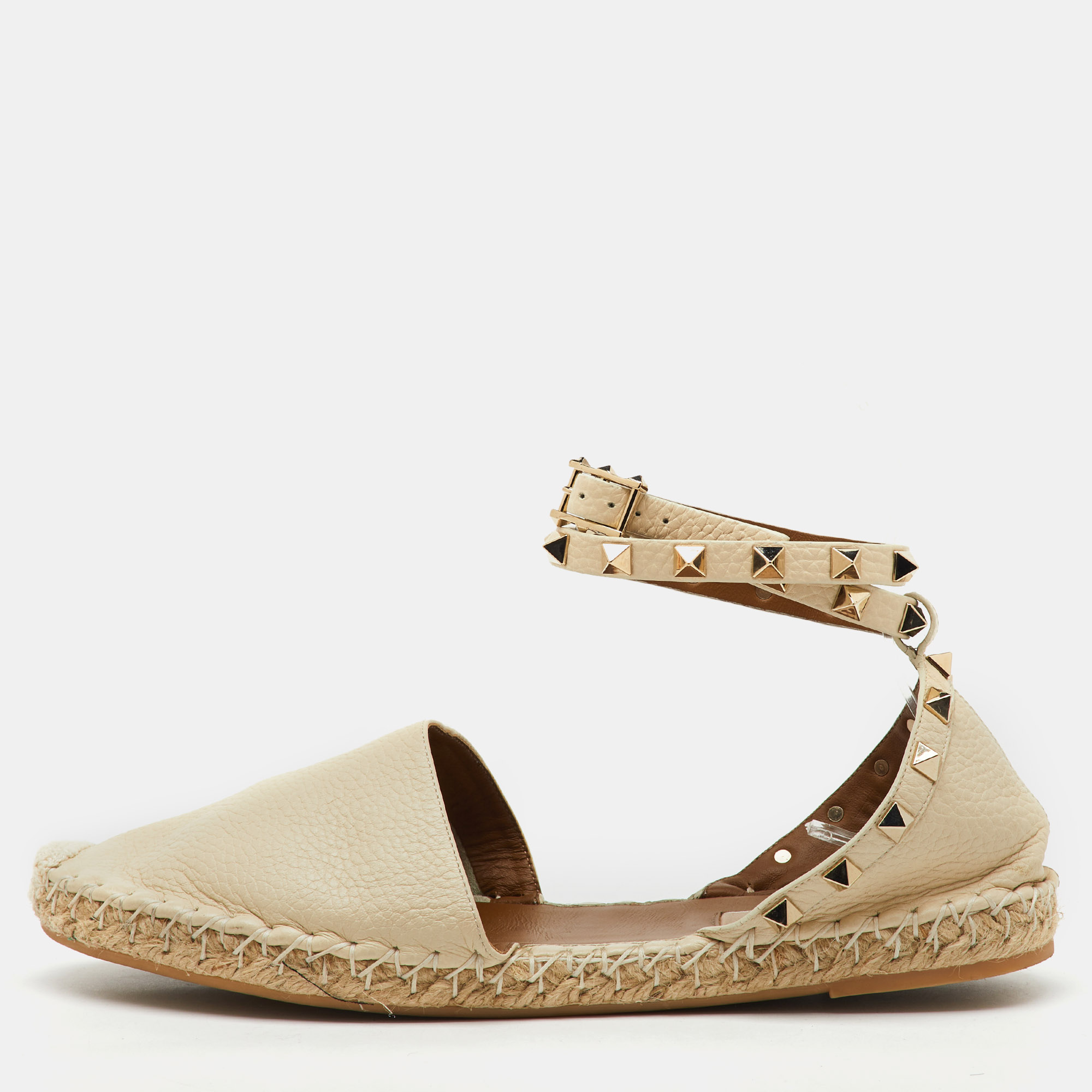 Valentino Cream Leather Rockstud Ankle Strap Espadrille Flats Size 39, Flats - Luxury Closet catalog