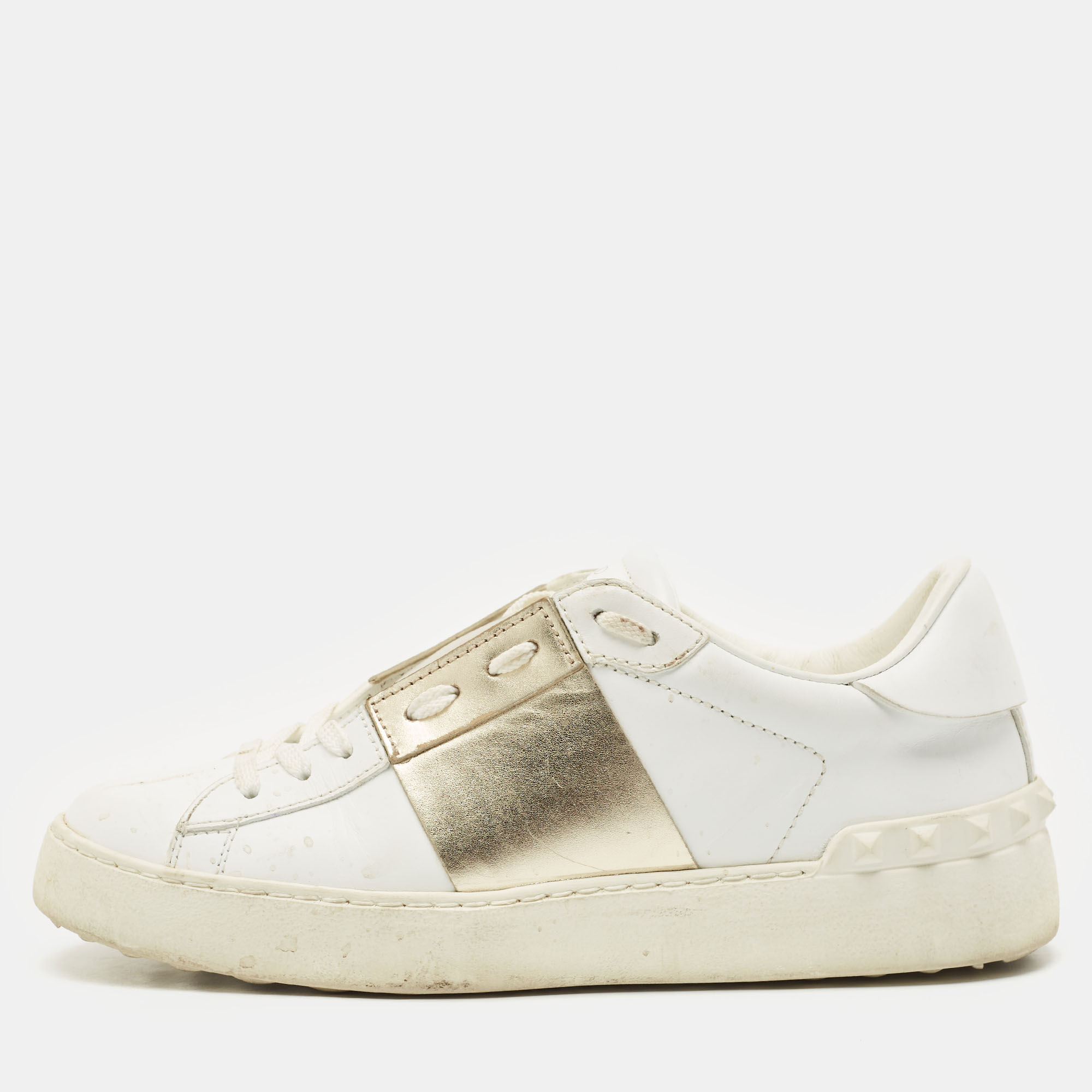 Valentino White/Gold Leather Open Low Top Sneakers Size 36.5, Athletic Shoes & Sneakers - Luxury Closet catalog