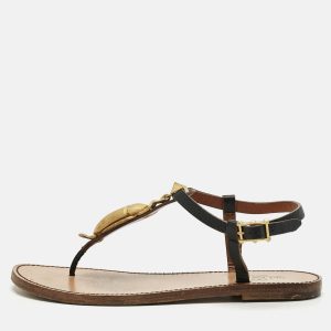 Valentino Black Leather Embellished Thong Flat Sandals Size 37.5, Sandals - Luxury Closet catalog