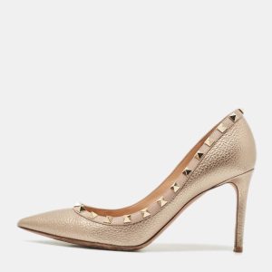 Valentino Metallic Gold Leather Rockstud Pointed Toe Pumps Size 38, Pumps - Luxury Closet catalog