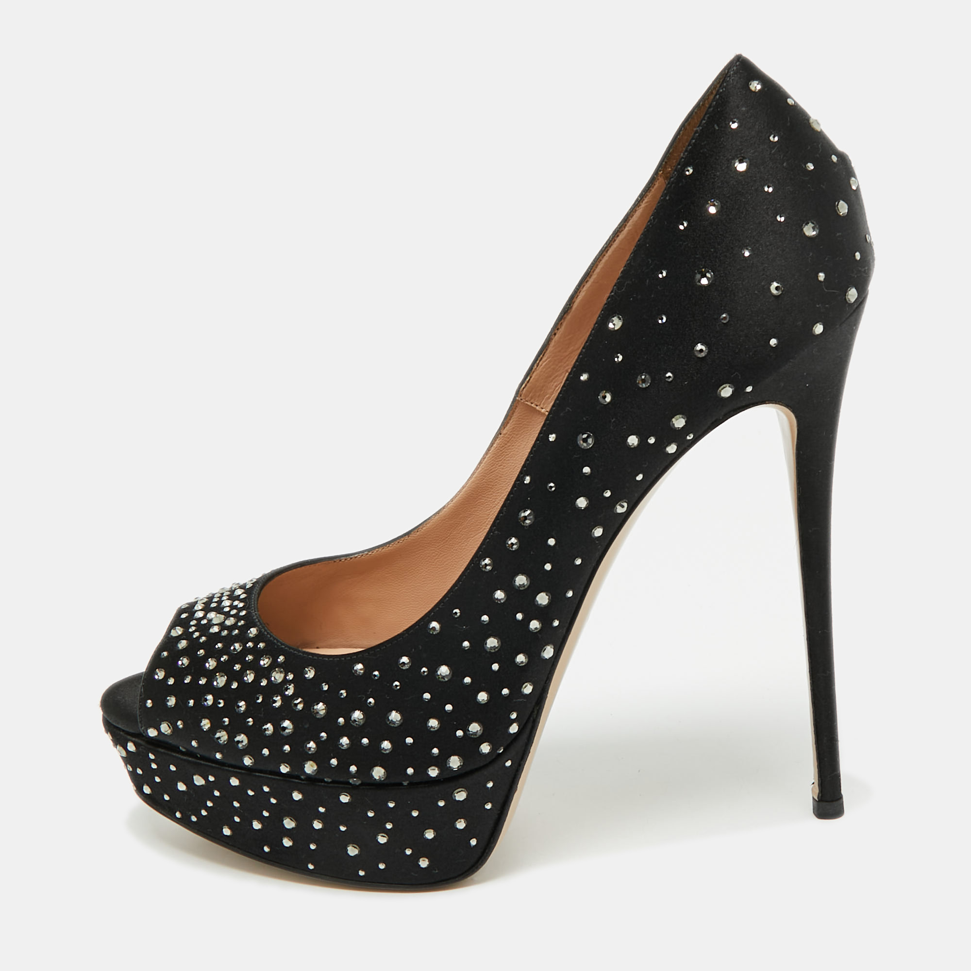 Valentino Black Crystal Embellished Satin Peep Toe Platform Pumps Size 41, Pumps - Luxury Closet catalog