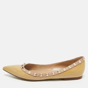 Valentino Beige Patent Leather Rockstud Pointed Toe Ballet Flats Size 38, Flats - Luxury Closet catalog
