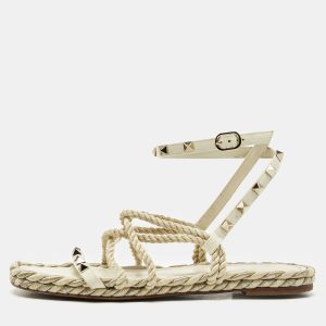 Valentino Cream Woven Fabric Rockstud Torchon Sandals Size 38, Sandals - Luxury Closet catalog