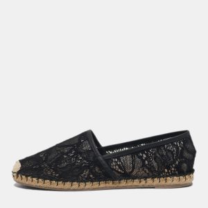 Valentino Black Lace and Leather Espadrille Flats Size 40, Flats - Luxury Closet catalog