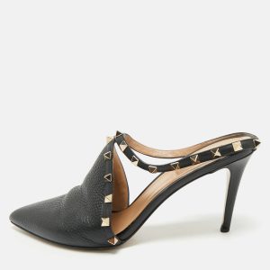 Valentino Black Leather Rockstud Heel Mules Size 41.5, Sandals - Luxury Closet catalog