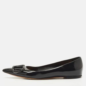 Valentino Black Leather VLogo Pointed Toe Ballet Flats Size 37.5, Flats - Luxury Closet catalog