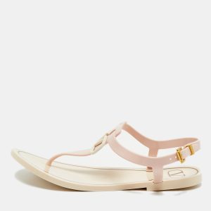 Valentino Cream/Pink Rubber VLogo Thong Flat Sandals Size 37, Flats - Luxury Closet catalog