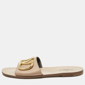 Valentino Beige Leather Vlogo Signature Flat Slide Sandals Size 37, Sandals - Luxury Closet catalog