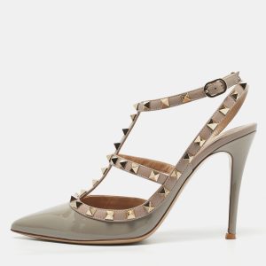 Valentino Grey/Beige Patent and Leather Rockstud Ankle Strap Pumps Size 39, Pumps - Luxury Closet catalog