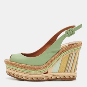 Valentino Light Green Leather Native Couture 1975 Wedge Espadrille Sandals Size 36.5, Sandals - Luxury Closet catalog