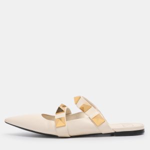 Valentino Cream Leather Roman Stud Flat Mules Size 38, Sandals - Luxury Closet catalog
