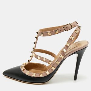 Valentino Black/Beige Leather Rockstud Caged Pumps Size 38, Pumps - Luxury Closet catalog