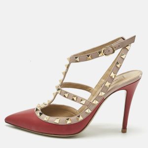 Valentino Red/Pink Leather Rockstud Caged Pumps Size 38, Pumps - Luxury Closet catalog
