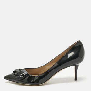 Valentino Black Patent Leather Flower Bow Pointed Toe Pumps Size 39.5, Pumps - Luxury Closet catalog