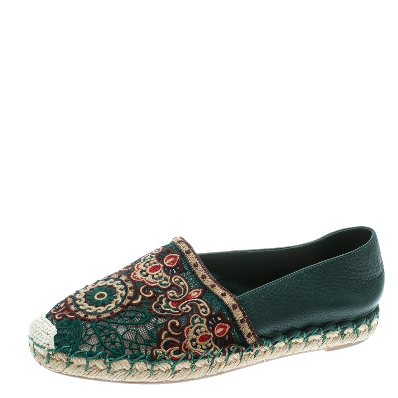 Valentino Green Embroidered Leather Espadrilles Size 35, Flats - Luxury Closet catalog