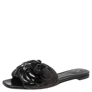 Valentino Garavani Black Leather Atelier 03 Rose Edition Slides Sandals Size 35.5, Sandals - Luxury Closet catalog