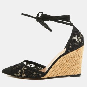 Valentino Black Lace Esparille Wedge Ankle Tie Pumps Size 39, Pumps - Luxury Closet catalog