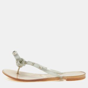 Valentino Silver Glitter Rubber Bow Rockstud Thong Flats Size 36, Flats - Luxury Closet catalog