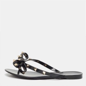 Valentino Black Rubber Bow Rockstud Thong Flats Size 35, Flats - Luxury Closet catalog