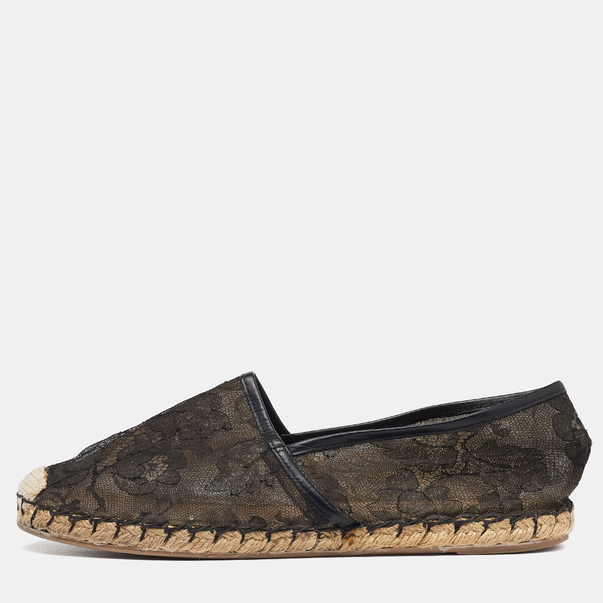 Valentino Black Floral Lace Espadrille Flats Size 40, Flats - Luxury Closet catalog