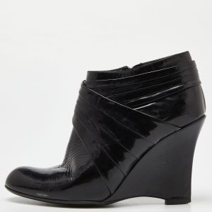 Valentino Black Patent Leather Wedge Ankle Boots Size 37, Boots - Luxury Closet catalog