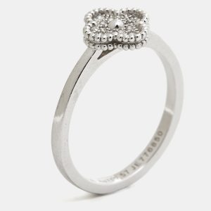 Van Cleef & Arpels Sweet Alhambra Diamond 18k White Gold Ring Size 57, Rings - Luxury Closet catalog