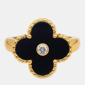 Van Cleef & Arpels Alhambra Diamond Onyx 18K Yellow Gold Ring EU 49, Rings - Luxury Closet catalog