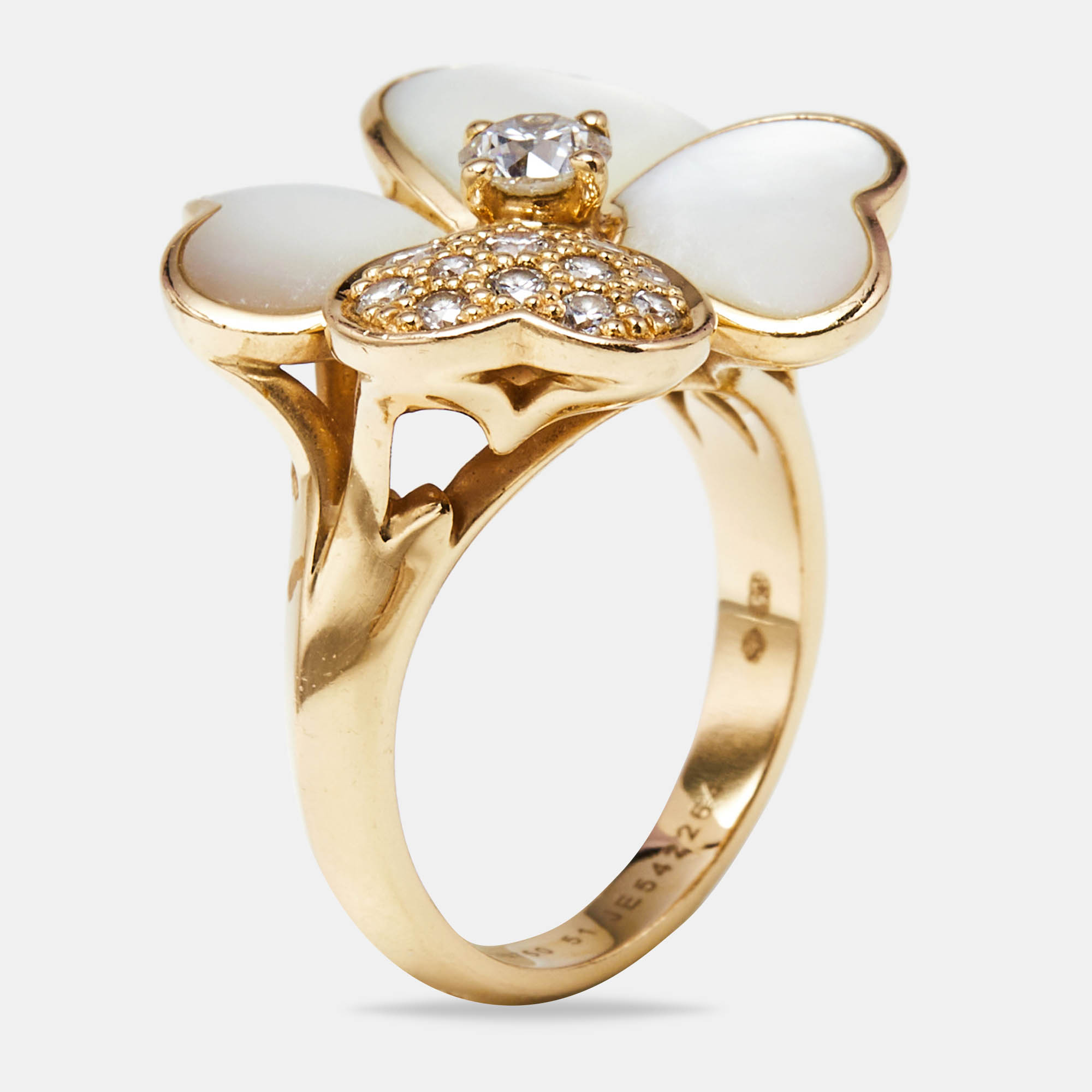 Van Cleef & Arpels Cosmos Mother of Pearl Diamonds 18k Rose Gold Medium Model Ring Size 51, Rings - Luxury Closet catalog