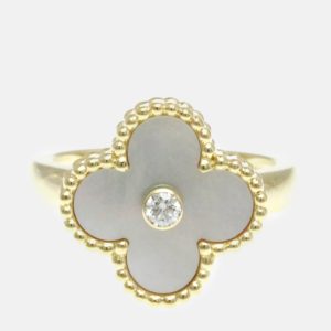 Van Cleef & Arpels  18K Yellow Gold Diamond Mother of Pearl Vintage Alhambra Ring EU 51, Rings - Luxury Closet catalog
