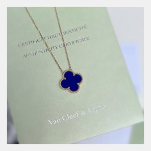 Van Cleef & Arpels 18K Yellow Gold Blue Enamel Medium Vintage Alhambra Necklace, Necklaces - Luxury Closet catalog