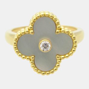 Van Cleef & Arpels Vintage Alhambra Yellow Gold, Diamond, Mother of Pearl Ring EU 54, Rings - Luxury Closet catalog