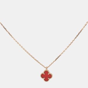 Van Cleef & Arpels Sweet Alhambra Carnelian 18k Rose Gold Necklace, Necklaces - Luxury Closet catalog