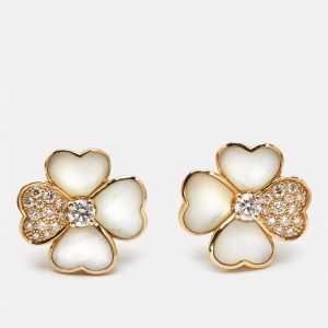Van Cleef & Arpels Cosmos Diamond Mother of Pearl 18k Yellow Gold Earring, Earrings - Luxury Closet catalog