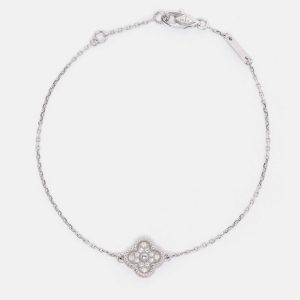 Van Cleef & Arpels 18K White Gold Sweet Alhambra Diamond Single Motif Station Bracelet, Bracelets - Luxury Closet catalog