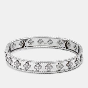 Van Cleef & Arpels Perl&eacute;e Clover Diamonds 18k White Gold Bracelet L, Bracelets - Luxury Closet catalog